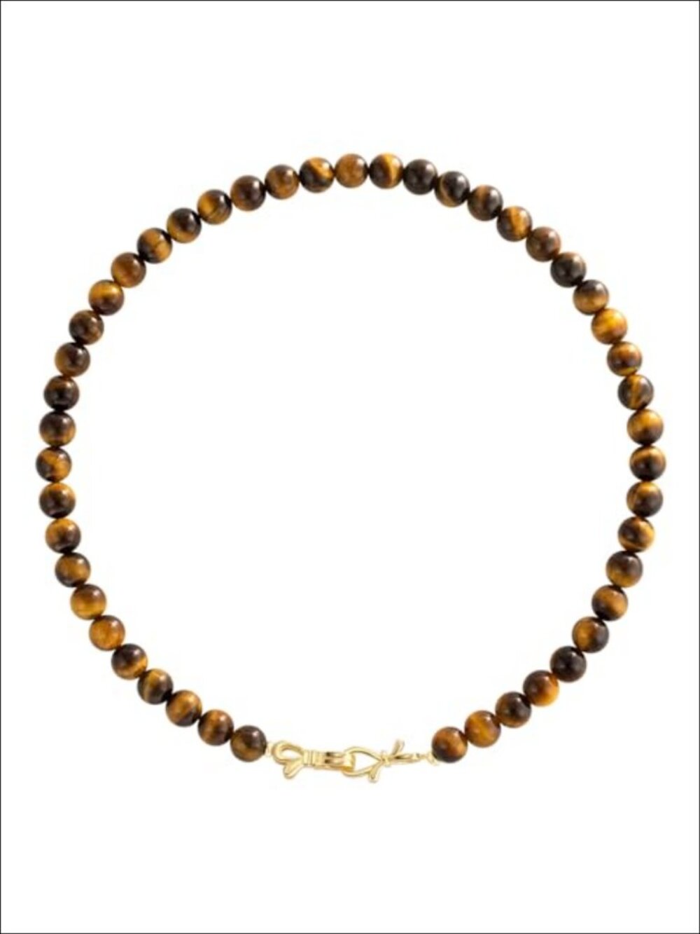 Handmade Tiger Eye Beaded Necklace 14k Gold Bow Clasp Jade Cord